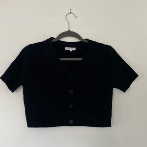 Black knit button down top